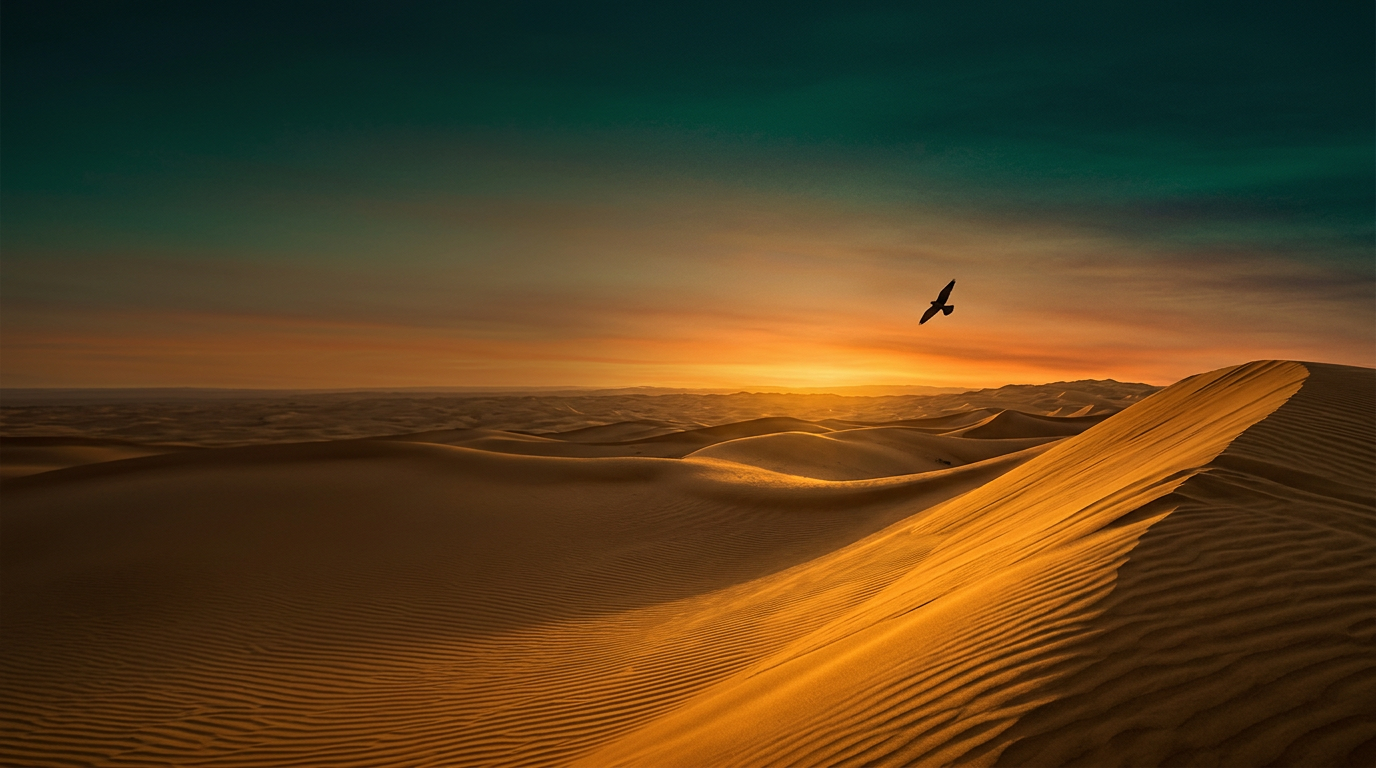 Golden Saudi Arabian desert dunes at sunrise